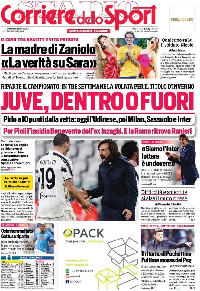 Il Corriere dello Sport in edicola oggi, 3 gennaio 2020