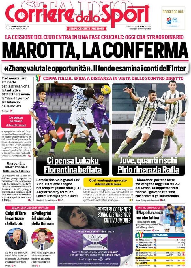 La prima pagina del Corriere dello Sport