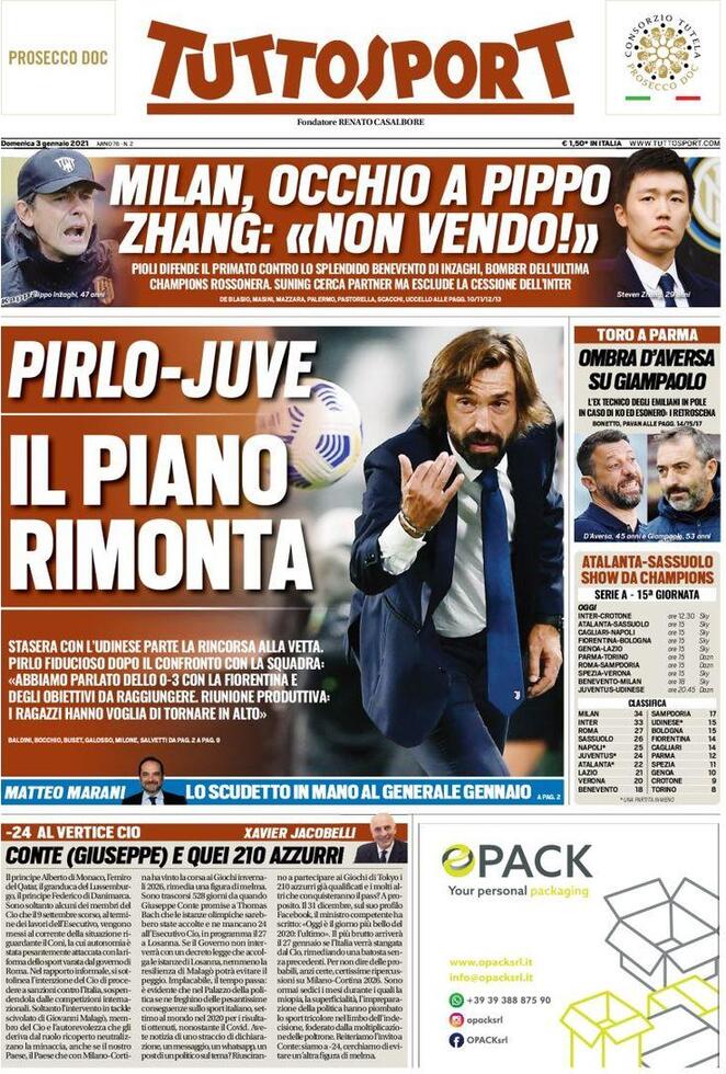 Tuttosport in edicola oggi, 3 gennaio 2020