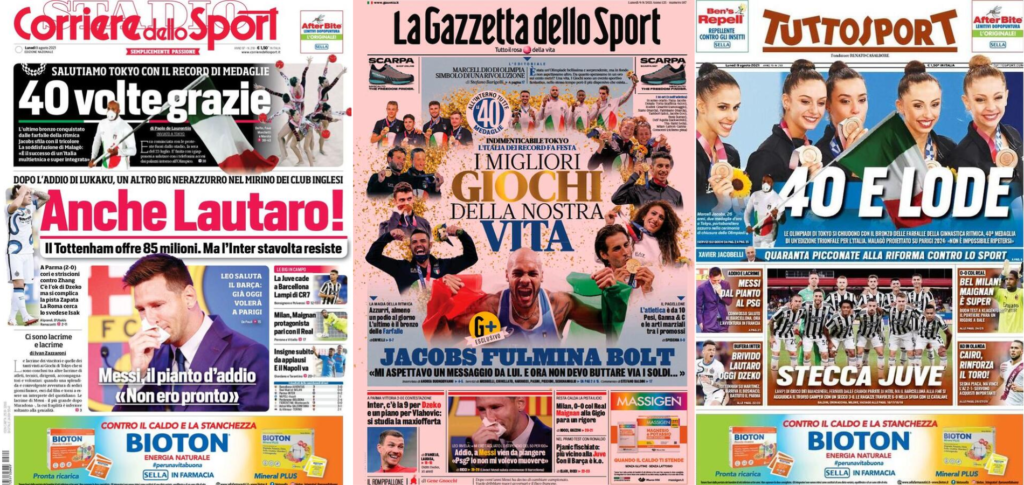 In prima pagina: i quotidiani in edicola oggi, 9 agosto 2021