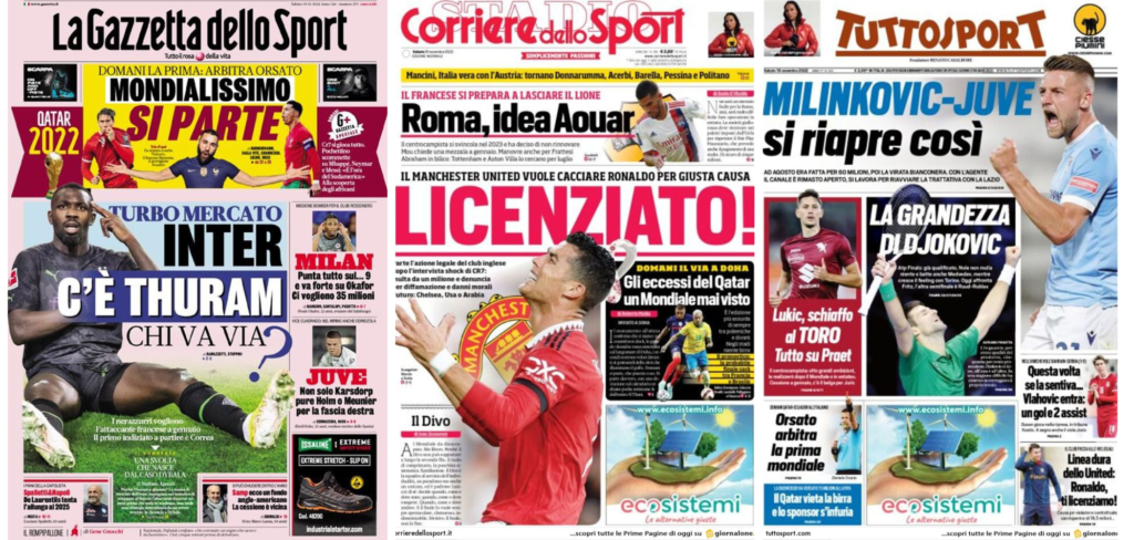 In prima pagina: i quotidiani in edicola oggi, 19 novembre 2022