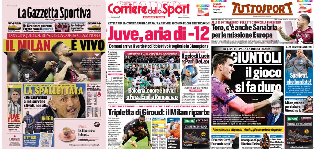 In prima pagina: i quotidiani in edicola oggi, 21 maggio 2023