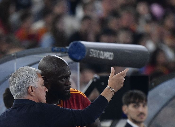 Romelu Lukaku e José Mourinho in Roma-Lecce