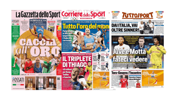 Le prime pagine dei giornali sportivi, 26 luglio 2024