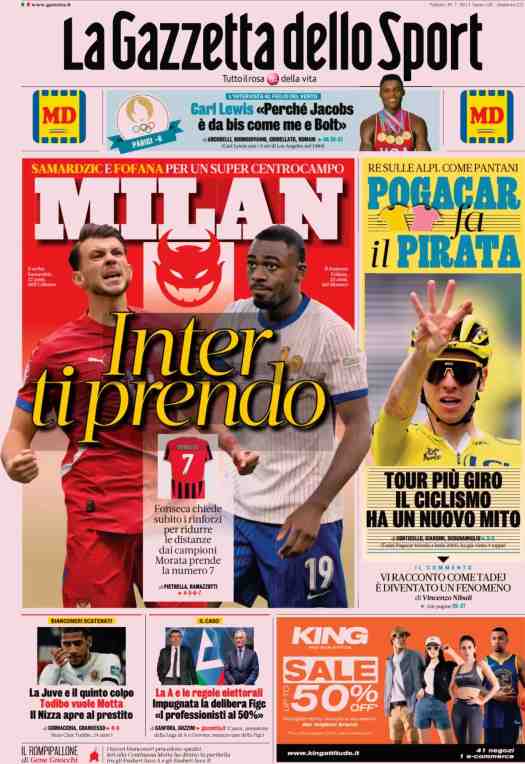 In prima pagina, i giornali in edicola oggi 20 luglio 2024