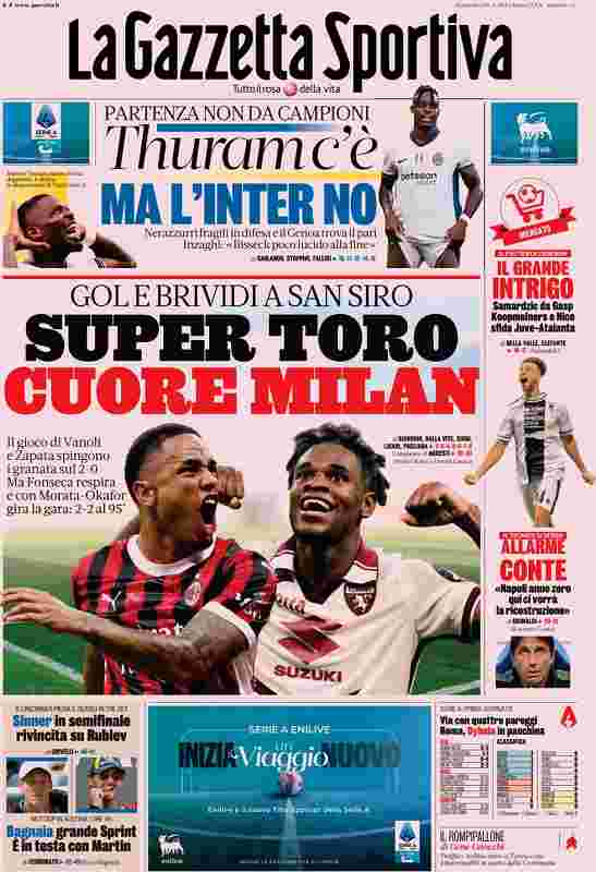 In prima pagina: i quotidiani sportivi in edicola oggi, 18 agosto 2024