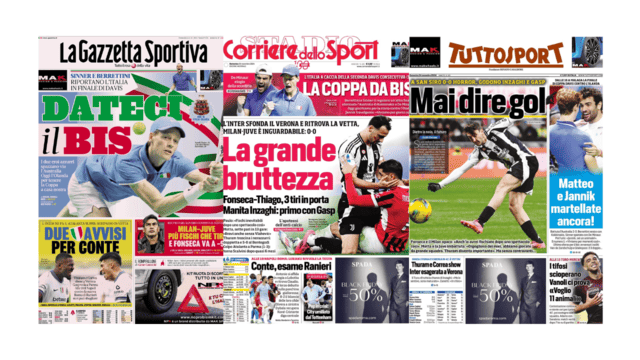 In prima pagina, la rassegna dei quotidiani sportivi in edicola oggi 24 novembre 2024