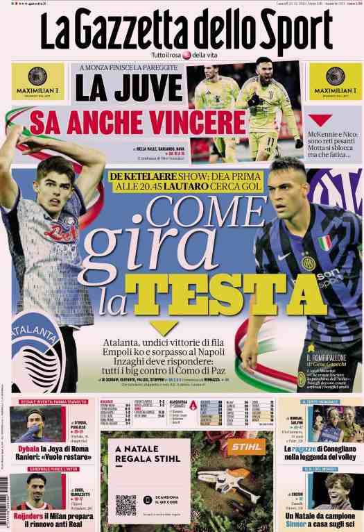 In prima pagina, i giornali in edicola oggi 23 dicembre 2024