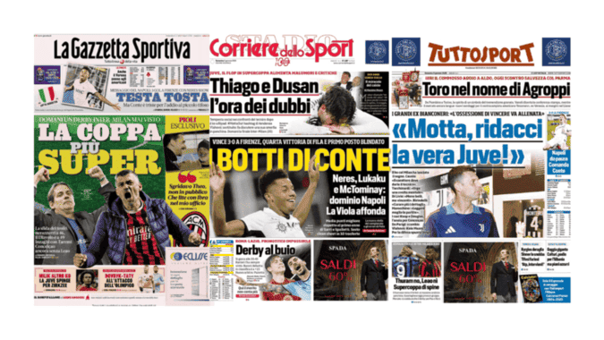 In prima pagina, la rassegna stampa dei quotidiani sportivi in edicola oggi 5 gennaio 2025